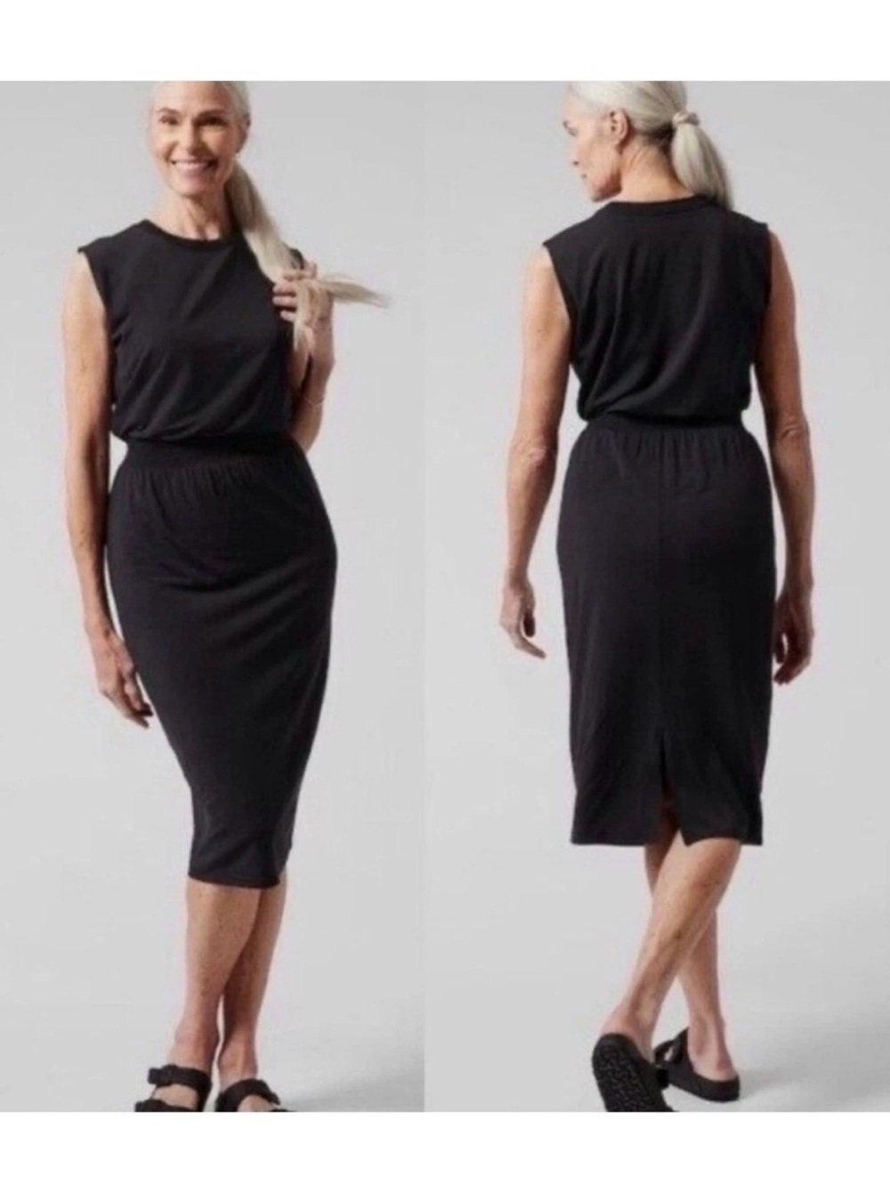 2X Athleta Santorini Cinch Dress Plus Size XXL Black Stretch Soft Fabric Womens